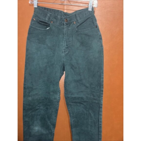 VTG 90s Paris Sport Club Denim Jeans Dark Forest Green - Tapered Leg - 5 Short - Picture 2 of 12